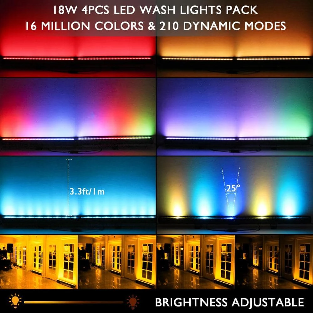 16 In. LED 18-Watt Dimmable Wall Washer Light Bar Color Changing DJ App And Remote Control Uplight Stage Lighting 4-Pack 7 16 In. LED 18-Watt Dimmable Wall Washer Light Bar Color Changing DJ App And Remote Control Uplight Stage Lighting 4-Pack - Image 5