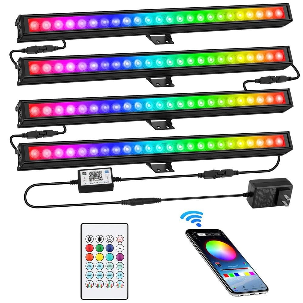 16 In. LED 18-Watt Dimmable Wall Washer Light Bar Color Changing DJ App And Remote Control Uplight Stage Lighting 4-Pack 3 16 In. LED 18-Watt Dimmable Wall Washer Light Bar Color Changing DJ App And Remote Control Uplight Stage Lighting 4-Pack