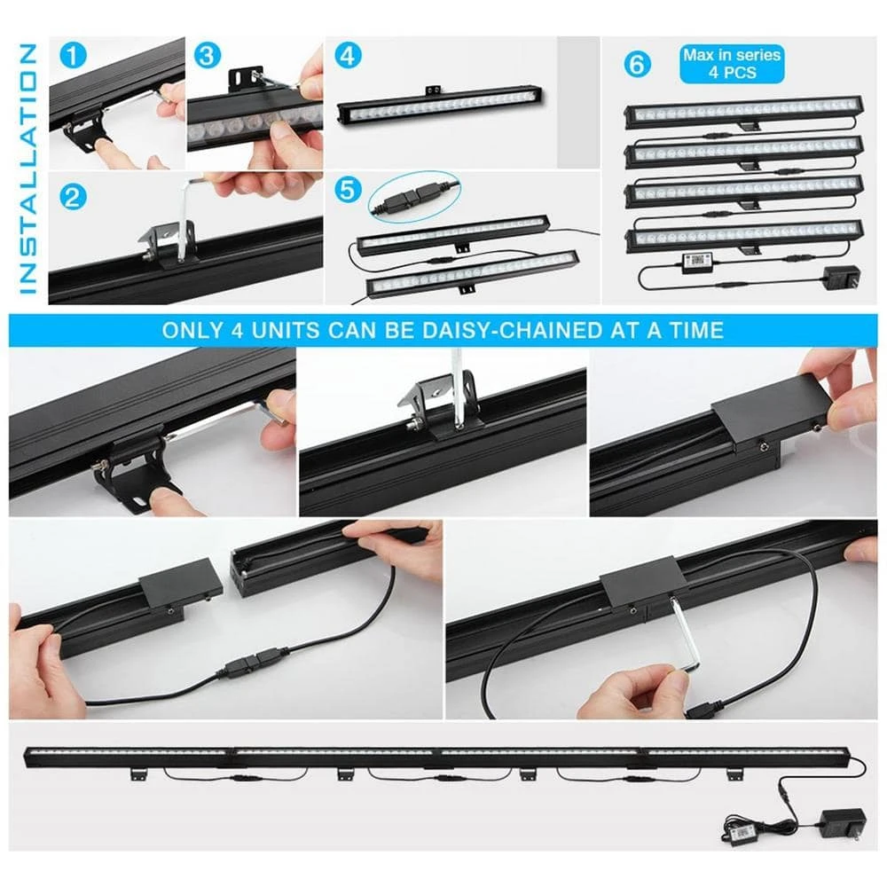 16 In. LED 18-Watt Dimmable Wall Washer Light Bar Color Changing DJ App And Remote Control Uplight Stage Lighting 4-Pack 4 16 In. LED 18-Watt Dimmable Wall Washer Light Bar Color Changing DJ App And Remote Control Uplight Stage Lighting 4-Pack - Image 2