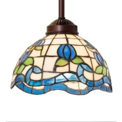 Roseborder 60-Watt 1 Light Mahogany Bronze Shaded Mini Pendant Light With Stained Glass Shade, No Bulbs Included