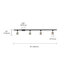 Globe Electric 4.7 Ft. 4-Light Matte Black Adjustable Linear Track Lighting Kit With Matte Brass Track Heads -Lamp Parts matte black and brass globe electric track lighting kits 91002830 4f 1000