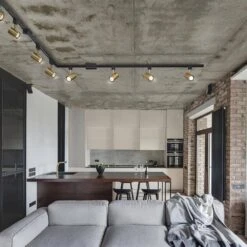 Globe Electric 4.7 Ft. 4-Light Matte Black Adjustable Linear Track Lighting Kit With Matte Brass Track Heads -Lamp Parts matte black and brass globe electric track lighting kits 91002830 66 1000