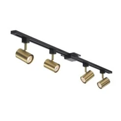 Globe Electric 4.7 Ft. 4-Light Matte Black Adjustable Linear Track Lighting Kit With Matte Brass Track Heads -Lamp Parts matte black and brass globe electric track lighting kits 91002830 76 1000