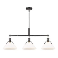 Golden Lighting Orwell 100-Watt 3-Light Matte Black And Opal Glass Linear Pendant Light