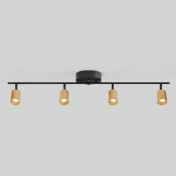 Shura 4-Light Black And Brass Integrated LED Track Light W/ Rotatable Heads, 3 Ft. Track Lighting Kit, 3000k, 2240 Lumen