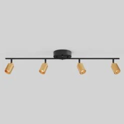 Shura 4-Light Black And Brass Integrated LED Track Light W/ Rotatable Heads, 3 Ft. Track Lighting Kit, 3000k, 2240 Lumen -Lamp Parts matte black brushed brass 3000k vidalite track lighting kits ce1008573 76 1000