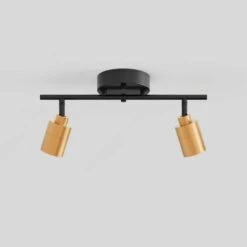 Shura 2-Light Black And Brass Integrated LED Track Light W/ Rotatable Heads, 1 Ft.Track Lighting Kit, 3000k, 1470 Lumens -Lamp Parts matte black brushed brass vidalite track lighting kits ce1008570 44 1000