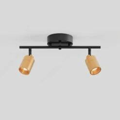 Shura 2-Light Black And Brass Integrated LED Track Light W/ Rotatable Heads, 1 Ft.Track Lighting Kit, 3000k, 1470 Lumens -Lamp Parts matte black brushed brass vidalite track lighting kits ce1008570 76 1000