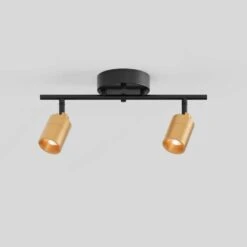 Shura 2-Light Black And Brass Integrated LED Track Light W/ Rotatable Heads, 1 Ft.Track Lighting Kit, 3000k, 1470 Lumens -Lamp Parts matte black brushed brass vidalite track lighting kits ce1008570 fa 1000