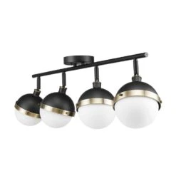 Globe Electric Bari 2.8 Ft. 4-Lights Matte Black Fixed Track Lighting Kit With Brass Accents And Frosted Glass Shades, Bulbs Included -Lamp Parts matte black globe electric track lighting kits 59509 1f 1000