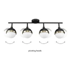 Globe Electric Bari 2.8 Ft. 4-Lights Matte Black Fixed Track Lighting Kit With Brass Accents And Frosted Glass Shades, Bulbs Included -Lamp Parts matte black globe electric track lighting kits 59509 44 1000