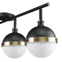 Globe Electric Bari 2.8 Ft. 4-Lights Matte Black Fixed Track Lighting Kit With Brass Accents And Frosted Glass Shades, Bulbs Included -Lamp Parts matte black globe electric track lighting kits 59509 4f 1000