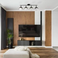 Globe Electric Bari 2.8 Ft. 4-Lights Matte Black Fixed Track Lighting Kit With Brass Accents And Frosted Glass Shades, Bulbs Included -Lamp Parts matte black globe electric track lighting kits 59509 e1 1000