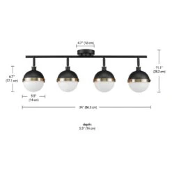 Globe Electric Bari 2.8 Ft. 4-Lights Matte Black Fixed Track Lighting Kit With Brass Accents And Frosted Glass Shades, Bulbs Included -Lamp Parts matte black globe electric track lighting kits 59509 fa 1000