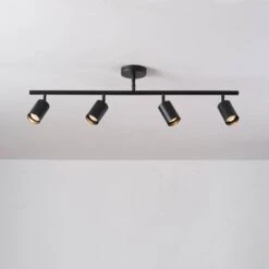 Globe Electric Willard 2.92 Ft. 4-Light Matte Black Adjustable Height Linear Track Lighting Kit -Lamp Parts matte black globe electric track lighting kits 60222 44 1000