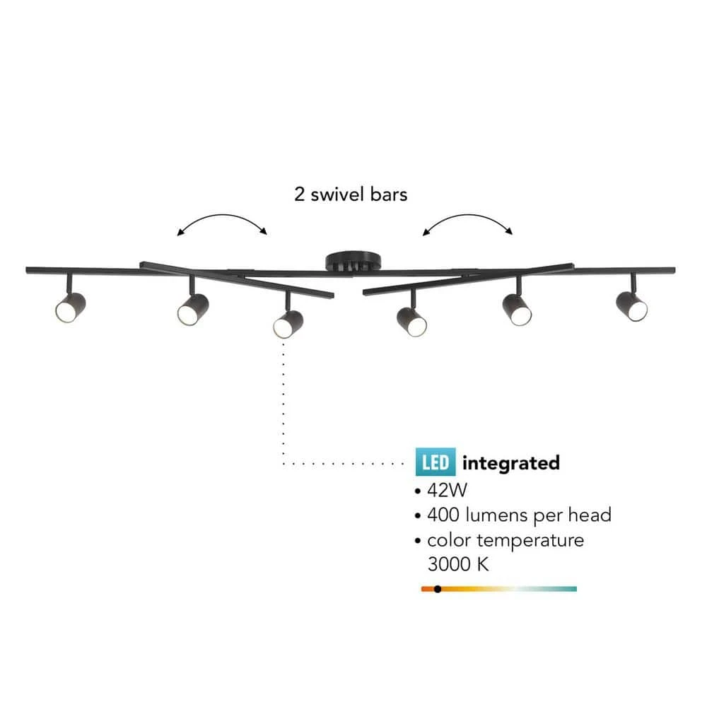 Globe Electric 5.35 Ft. 6-Light Matte Black Integrated LED Flexible Track Lighting Kit With Center Swivel Bars 6 Globe Electric 5.35 Ft. 6-Light Matte Black Integrated LED Flexible Track Lighting Kit With Center Swivel Bars - Image 4