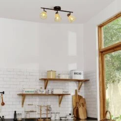 Globe Electric Japandi 1.8 Ft. Matte Black Indoor Hard Wired Track Lighting Kit With Bamboo Shades Step Heads -Lamp Parts matte black globe electric track lighting kits 91005481 1f 1000