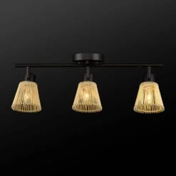 Globe Electric Japandi 1.8 Ft. Matte Black Indoor Hard Wired Track Lighting Kit With Bamboo Shades Step Heads -Lamp Parts matte black globe electric track lighting kits 91005481 40 1000
