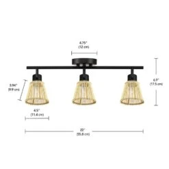 Globe Electric Japandi 1.8 Ft. Matte Black Indoor Hard Wired Track Lighting Kit With Bamboo Shades Step Heads -Lamp Parts matte black globe electric track lighting kits 91005481 44 1000
