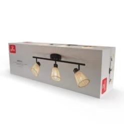 Globe Electric Japandi 1.8 Ft. Matte Black Indoor Hard Wired Track Lighting Kit With Bamboo Shades Step Heads -Lamp Parts matte black globe electric track lighting kits 91005481 4f 1000