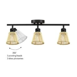 Globe Electric Japandi 1.8 Ft. Matte Black Indoor Hard Wired Track Lighting Kit With Bamboo Shades Step Heads -Lamp Parts matte black globe electric track lighting kits 91005481 76 1000