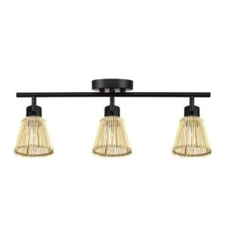 Globe Electric Japandi 1.8 Ft. Matte Black Indoor Hard Wired Track Lighting Kit With Bamboo Shades Step Heads -Lamp Parts matte black globe electric track lighting kits 91005481 a0 1000