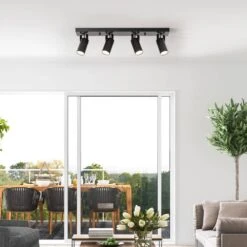 Globe Electric 2 Ft. 4-Light Matte Black Integrated LED Ceiling Mounted Hardwired Track Lighting Kit With Cylindrical Black Heads -Lamp Parts matte black globe electric track lighting kits 91005490 4f 1000