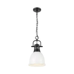 Golden Lighting Duncan 100-Watt 1-Light Matte Black Pendant Light With White Shade And No Bulbs Included -Lamp Parts matte black golden lighting pendant lights 3602 s blk wht 4f 1000