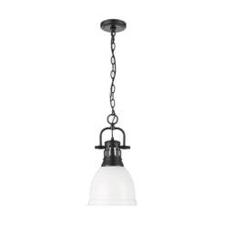 Golden Lighting Duncan 100-Watt 1-Light Matte Black Pendant Light With White Shade And No Bulbs Included