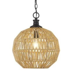 Golden Lighting Florence 1-Light Matte Black Globe Pendant With Natural Raphia Rope Shade -Lamp Parts matte black golden lighting pendant lights 6933 m blk nr 4f 1000