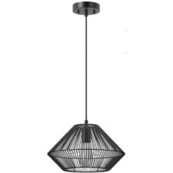 Savannah 1-light Matte Black Shaded Pendant Light With Black Paper Twine Shade
