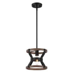 Rockland 60-Watt 1-Light Matte Black Mini-Pendant With Painted Wood Accent Shade -Lamp Parts matte black hampton bay pendant lights hb3686 43 66 1000