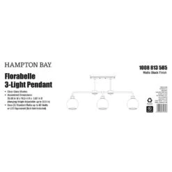 Florabelle 3-Light 36 In. W Globe Pendant Matte Black Clear Glass Shades -Lamp Parts matte black hampton bay pendant lights lbz8303ax 01 mb fa 1000