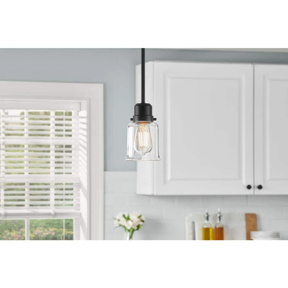 Timphaven 1-Light Matte Black Shaded Mini-Pendant Clear Glass 3 Timphaven 1-Light Matte Black Shaded Mini-Pendant Clear Glass