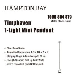 Timphaven 1-Light Matte Black Shaded Mini-Pendant Clear Glass 17 Timphaven 1-Light Matte Black Shaded Mini-Pendant Clear Glass -Lamp Parts matte black hampton bay pendant lights lcf8901as 01 mb 66 1000