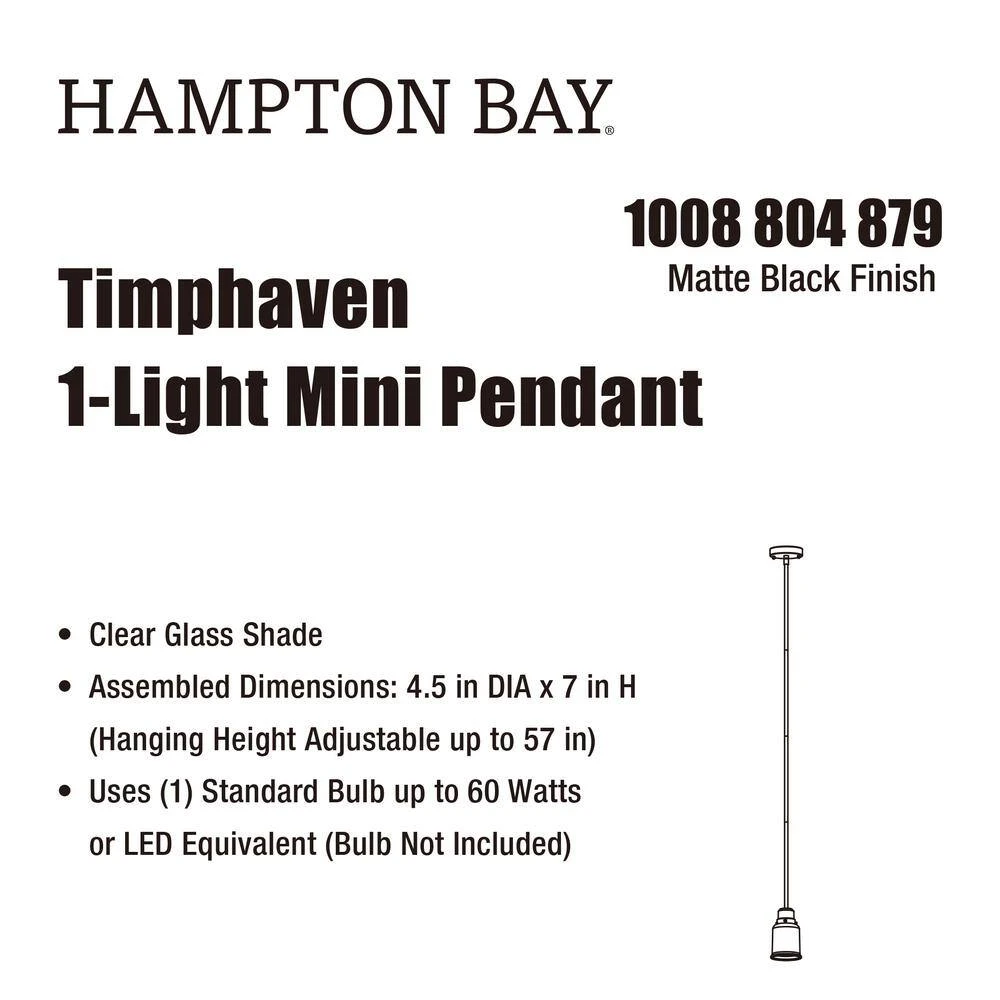 Timphaven 1-Light Matte Black Shaded Mini-Pendant Clear Glass 8 Timphaven 1-Light Matte Black Shaded Mini-Pendant Clear Glass - Image 6