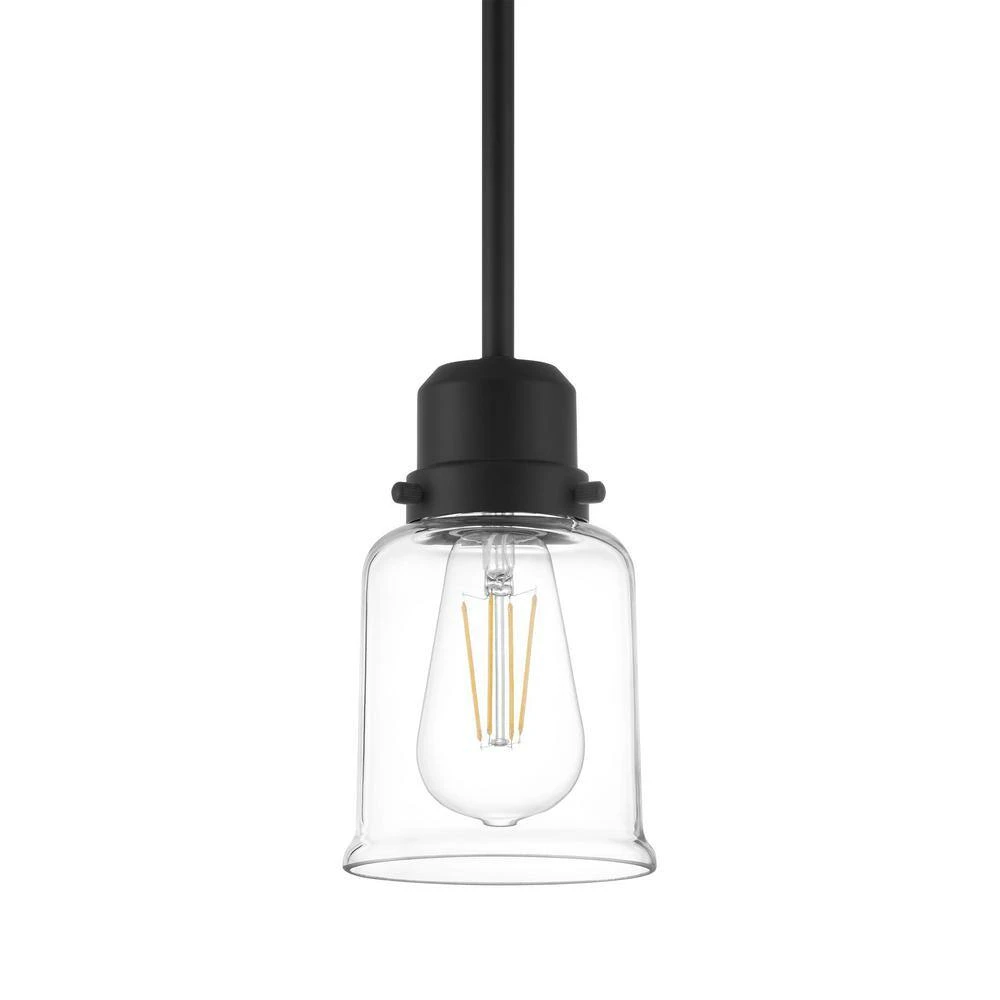 Timphaven 1-Light Matte Black Shaded Mini-Pendant Clear Glass 4 Timphaven 1-Light Matte Black Shaded Mini-Pendant Clear Glass - Image 2