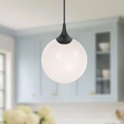 Nouveau 8 In. 1 Light 40-Watt Matte Black/Opal Matte Glass Pendant Light -Lamp Parts matte black opal matte glass alora mood pendant lights pd505108mbop 31 1000
