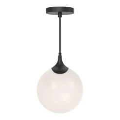 Nouveau 8 In. 1 Light 40-Watt Matte Black/Opal Matte Glass Pendant Light