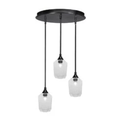 Villa 3 Light Matte Black Pendant, Cluster Pendant Light With 6.25 In. Clear Bubble Glass Shades, No Bulb Included