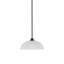 Madison 100-Watt 1-Light Matte Black Shaded Pendant Light With 13 In. Clear Ribbed Shade, No Bulb Included