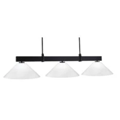Balmore 3-Light Matte Black Billiard Light With 16 In. White Marble Glass Shades