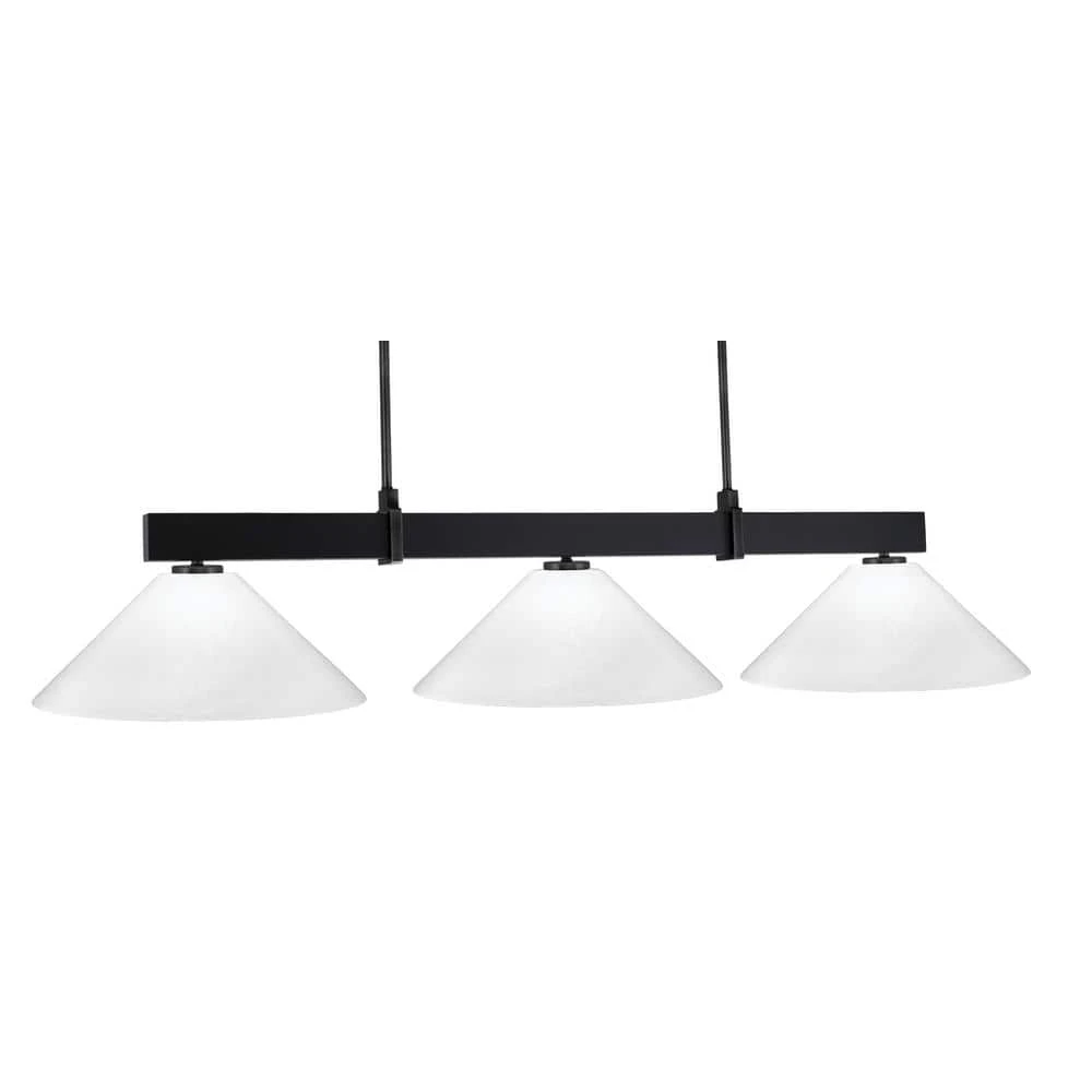 Balmore 3-Light Matte Black Billiard Light With 16 In. White Marble Glass Shades 3 Balmore 3-Light Matte Black Billiard Light With 16 In. White Marble Glass Shades