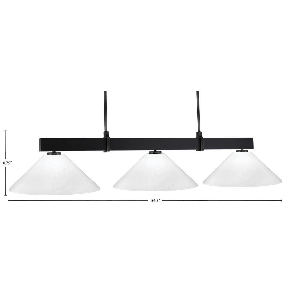 Balmore 3-Light Matte Black Billiard Light With 16 In. White Marble Glass Shades 4 Balmore 3-Light Matte Black Billiard Light With 16 In. White Marble Glass Shades - Image 2