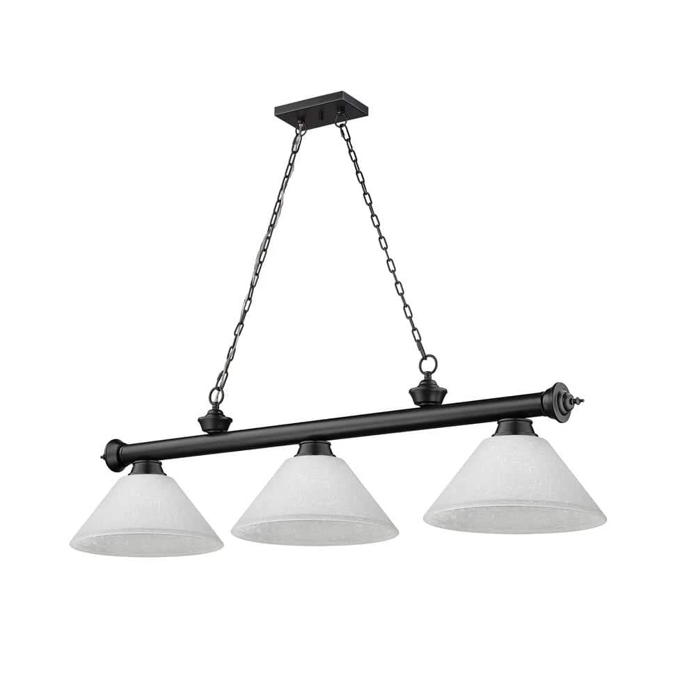 Cordon 3-Light Matte Black Plus Billiard Light Angle White Linen Shade With No Bulbs Included 7 Cordon 3-Light Matte Black Plus Billiard Light Angle White Linen Shade With No Bulbs Included - Image 5