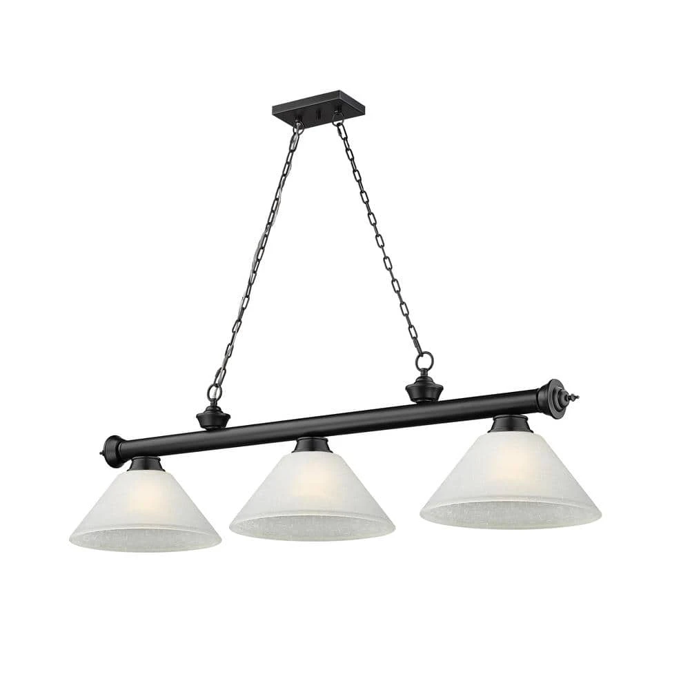 Cordon 3-Light Matte Black Plus Billiard Light Angle White Linen Shade With No Bulbs Included 3 Cordon 3-Light Matte Black Plus Billiard Light Angle White Linen Shade With No Bulbs Included