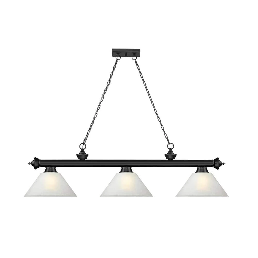 Cordon 3-Light Matte Black Plus Billiard Light Angle White Linen Shade With No Bulbs Included 4 Cordon 3-Light Matte Black Plus Billiard Light Angle White Linen Shade With No Bulbs Included - Image 2