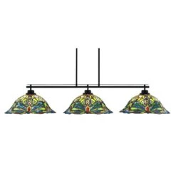 Monroe 3-Light Bar, Round Fitter, Matte Black Finish, 19 In. Kaleidoscope Art Glass