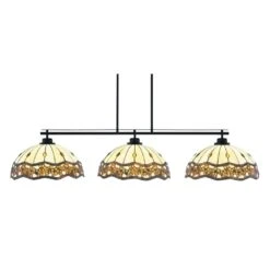 Monroe 3-Light Billiard Light, Round Fitter, Matte Black Finish, 16 In. Roman Jewel Art Glass