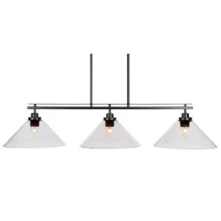 Monroe 3-Light, Matte Black Billiard Light, Any Room With 12 In. Clear Bubble Glass Shades No Bulbs Included